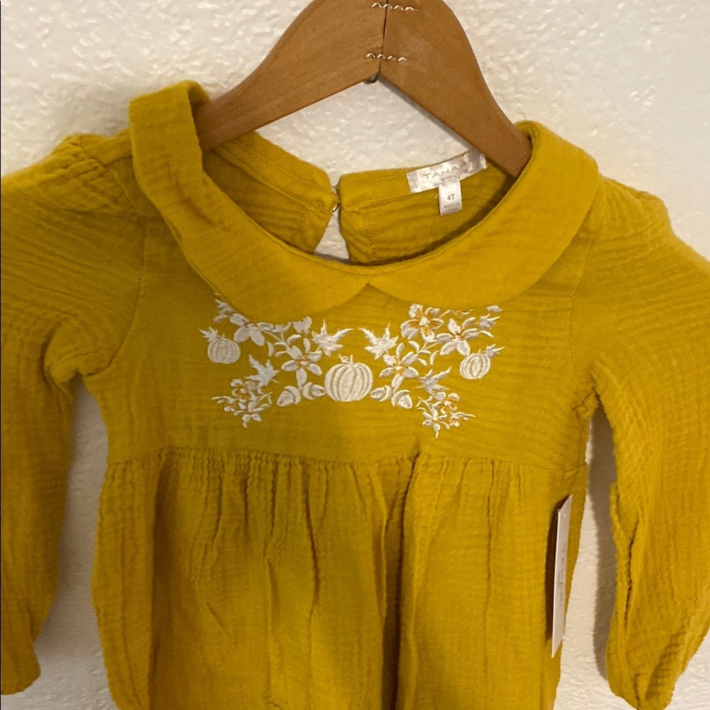 Tahari Mustard Kids Blouse with White Floral Design